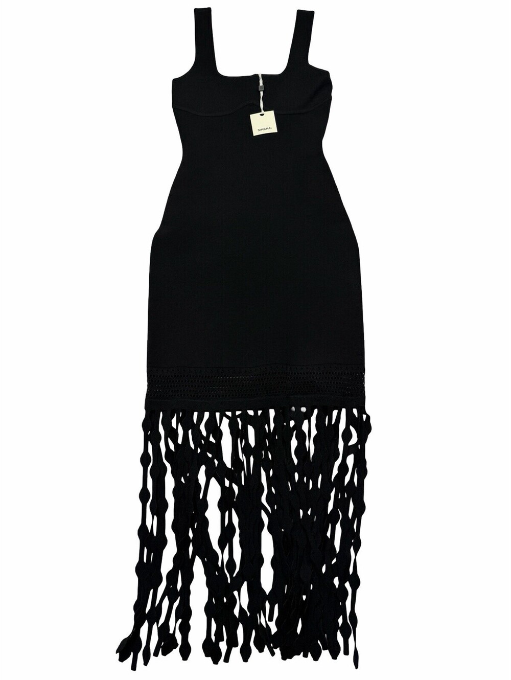 SIMKHAI Signa Bodycon Dress Knit Fringe Sleeveless Black Size XS